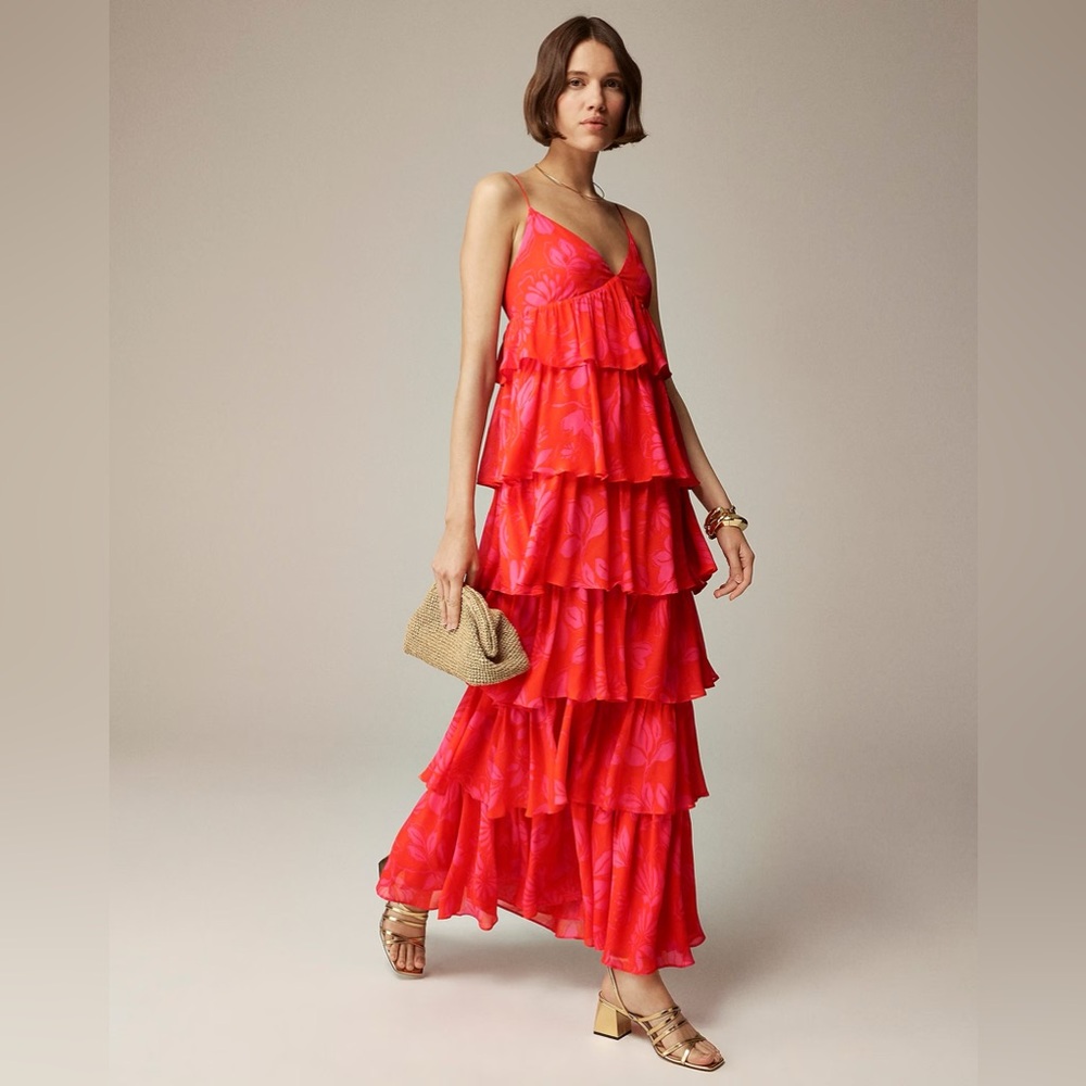 J CREW COLLECTION SIZE 6 ruffle tier chiffon dress.  Worn 1x.  EXCELLENT shape.